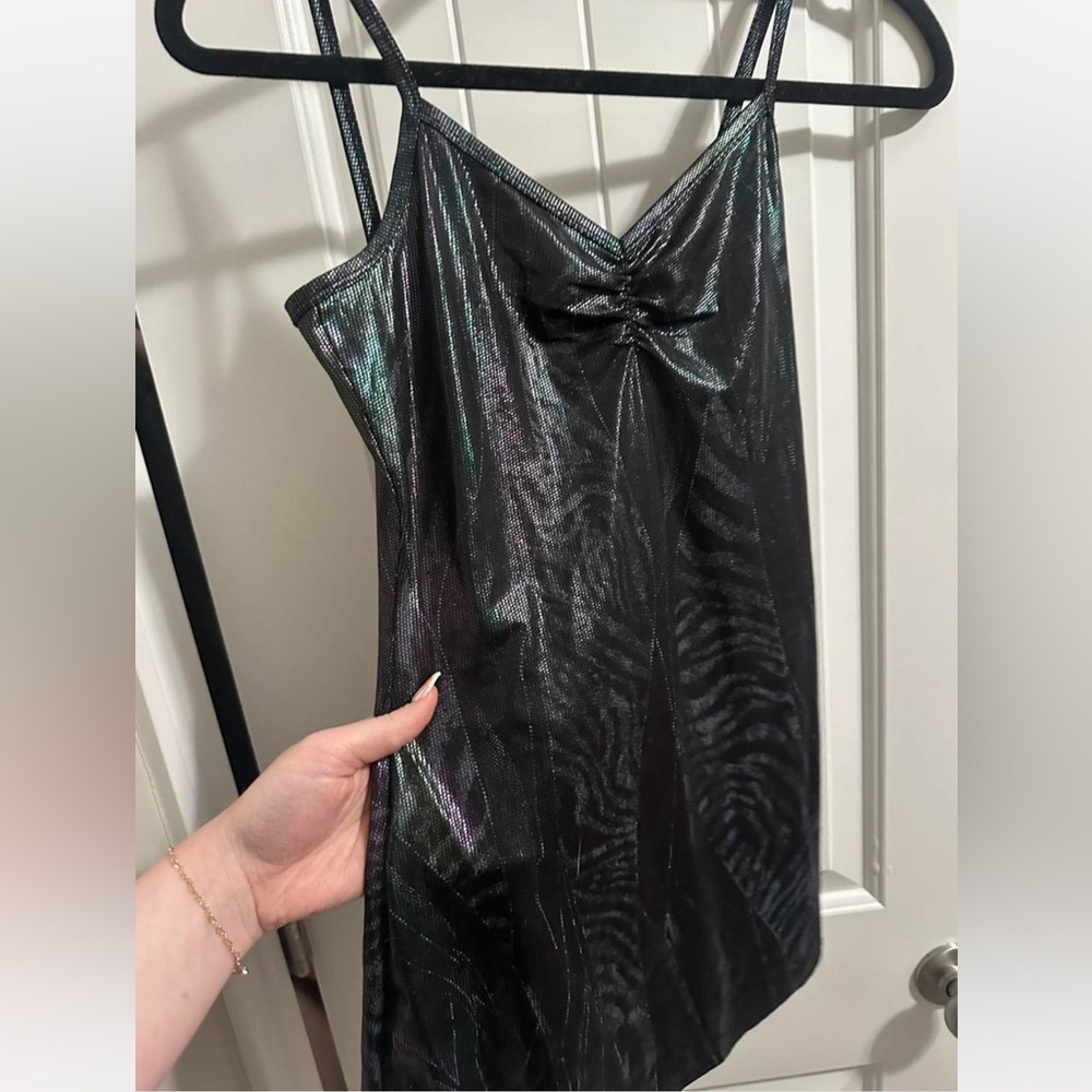 Black holographic snakeskin dress